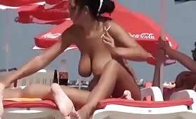 Huge tits on beach